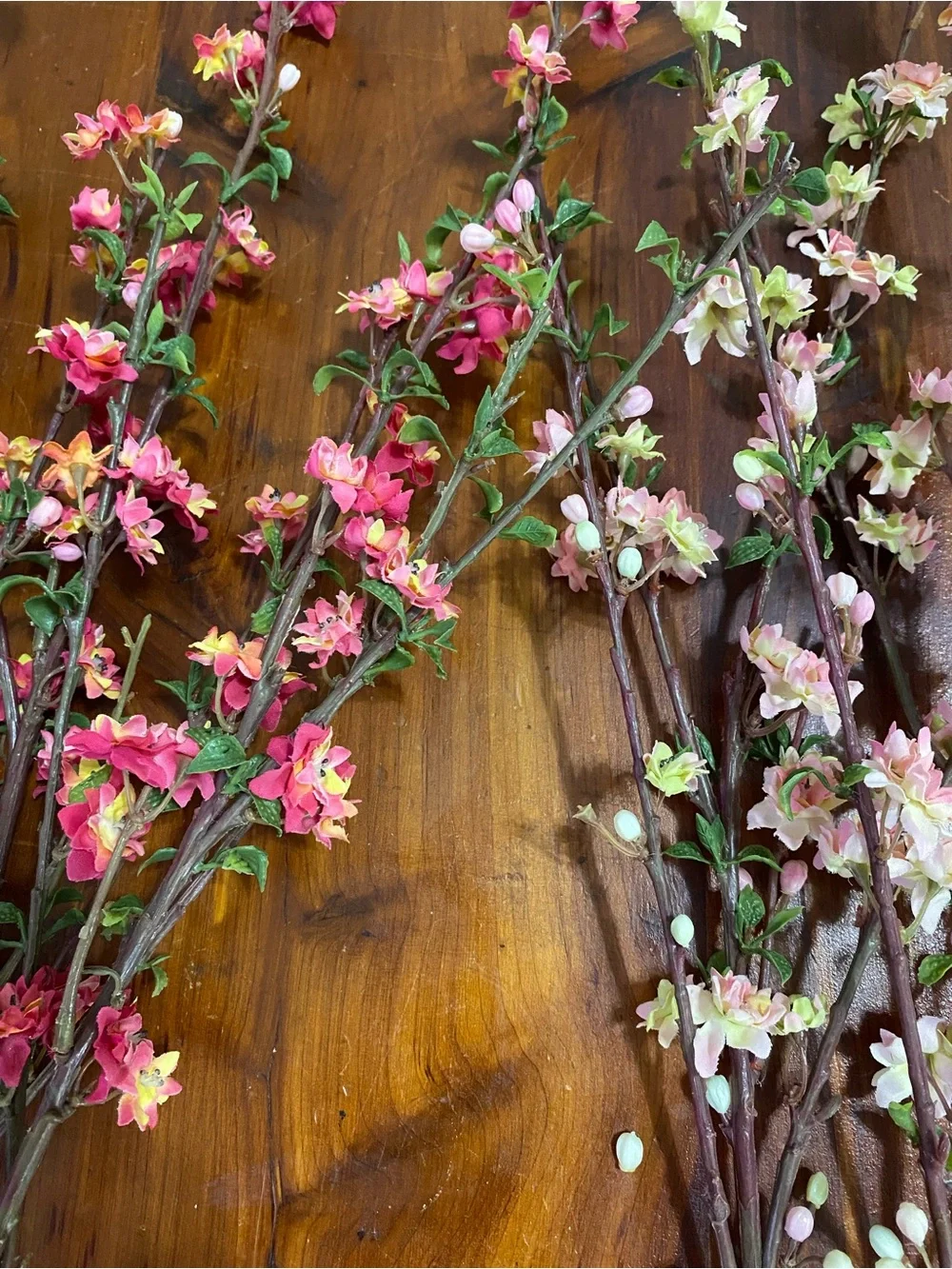Faux Floral blossom stems in pink and cream 6 stems
